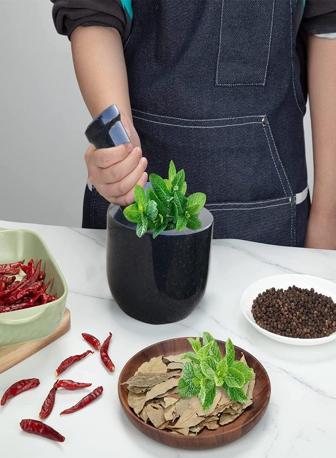 EZAHK Black Granite Stone Mortar and Pestle Set for Spices, Okhli Masher, Khalbatta Stone, Natural & Handmade Grinder, Musal, Well Design for Kitchen, Home, Herbs (10 cm) Black. - Image 3